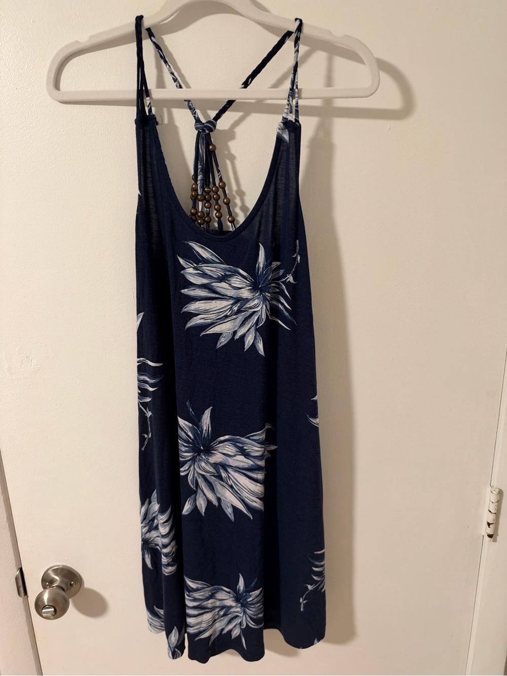 Kids Navy Floral One-Piece Dress with Beaded Back Detail